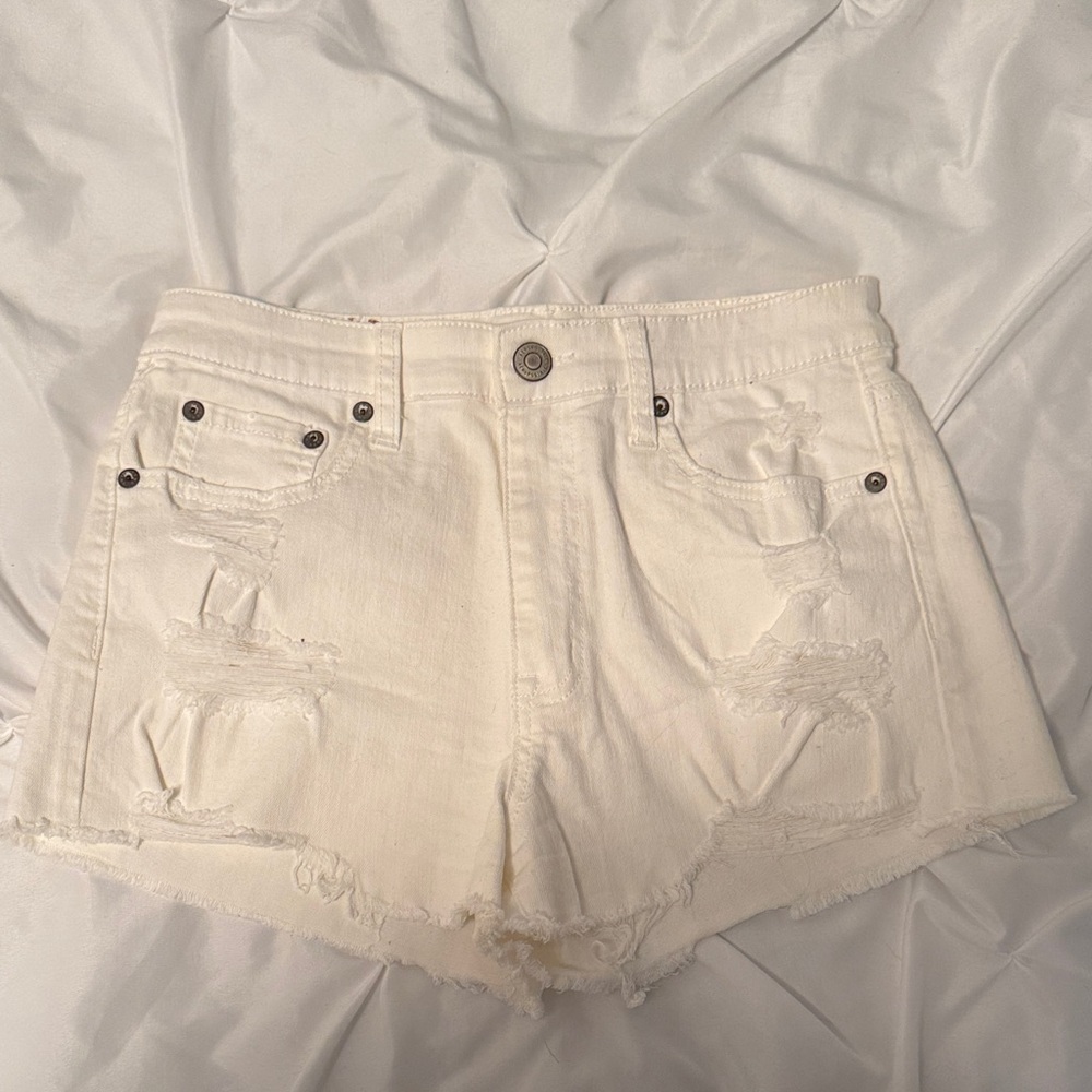 Aeropostale Cream Distressed Jean Shorts